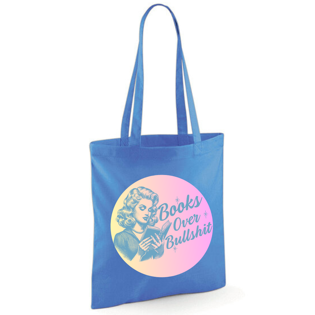 "Books Over Bullshit" Retro Woman Cotton Tote Shopper - Lots of Colours