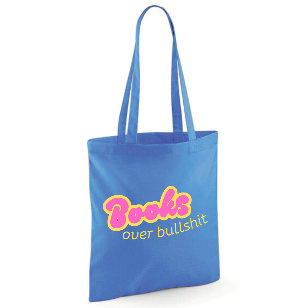 "Books over Bullshit" Retro Bubble Cotton Tote Shopper - lots of colours