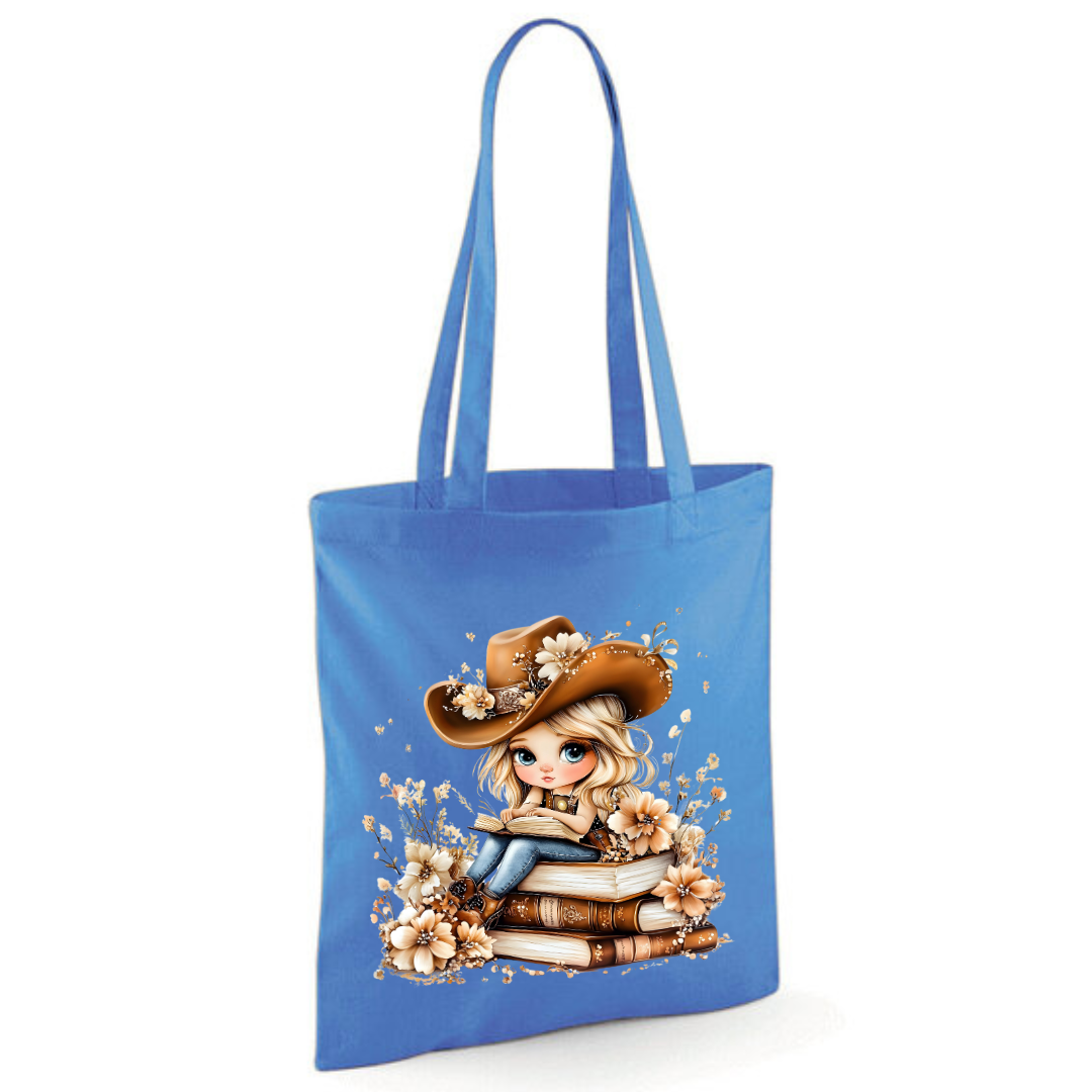 Blonde Cowgirl Reading Cotton Tote Shopper - lots of colours