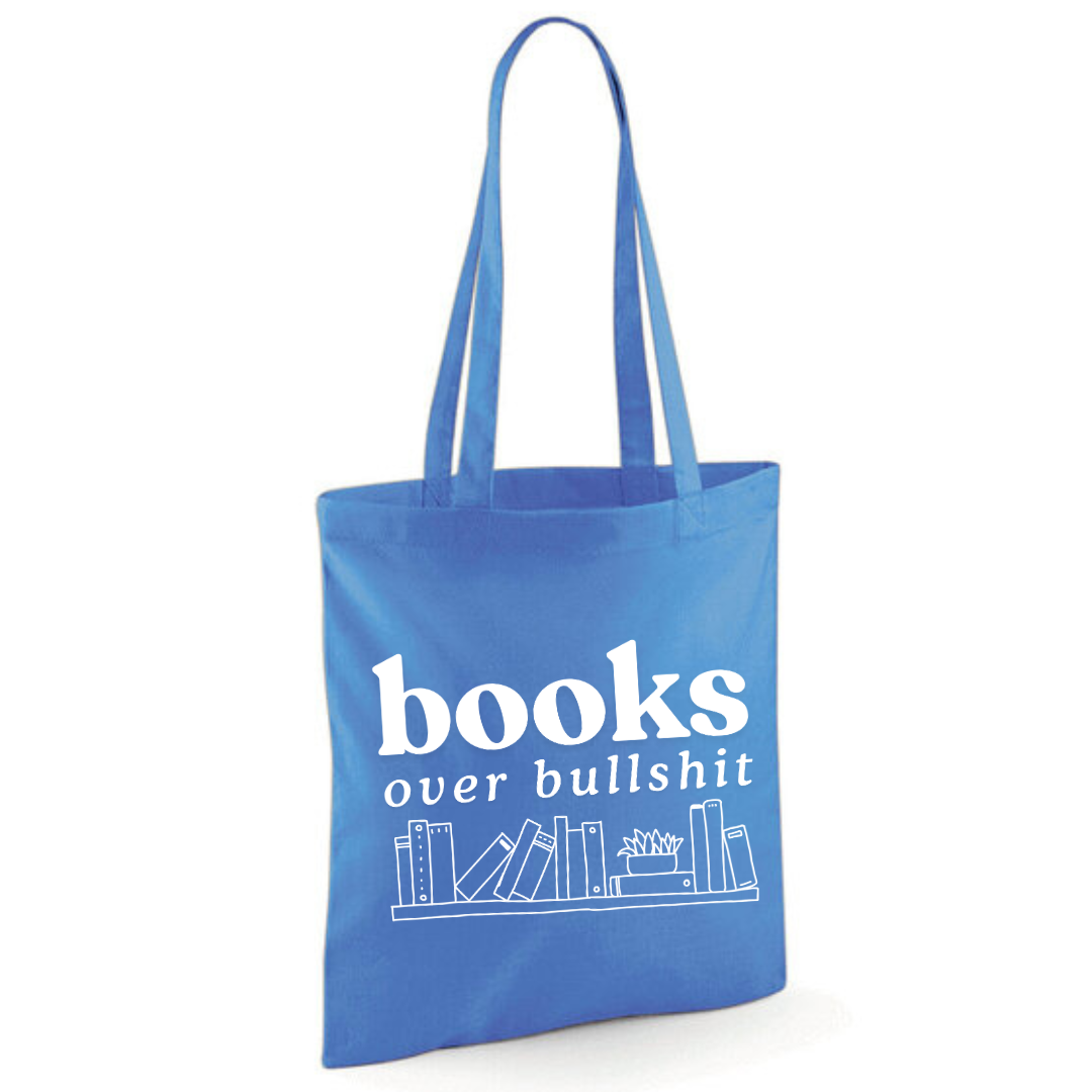 "Books Over Bullshit" Bookshelf Tote Shopper Bag - lots of colours!