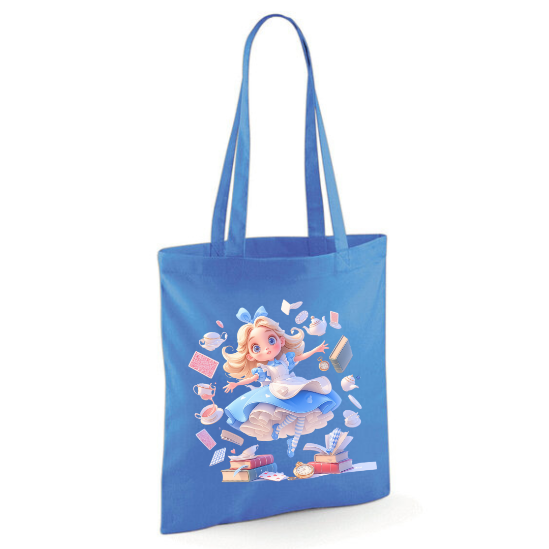 Alice with Flying Books Tote Shopper Bag - lots of colours!