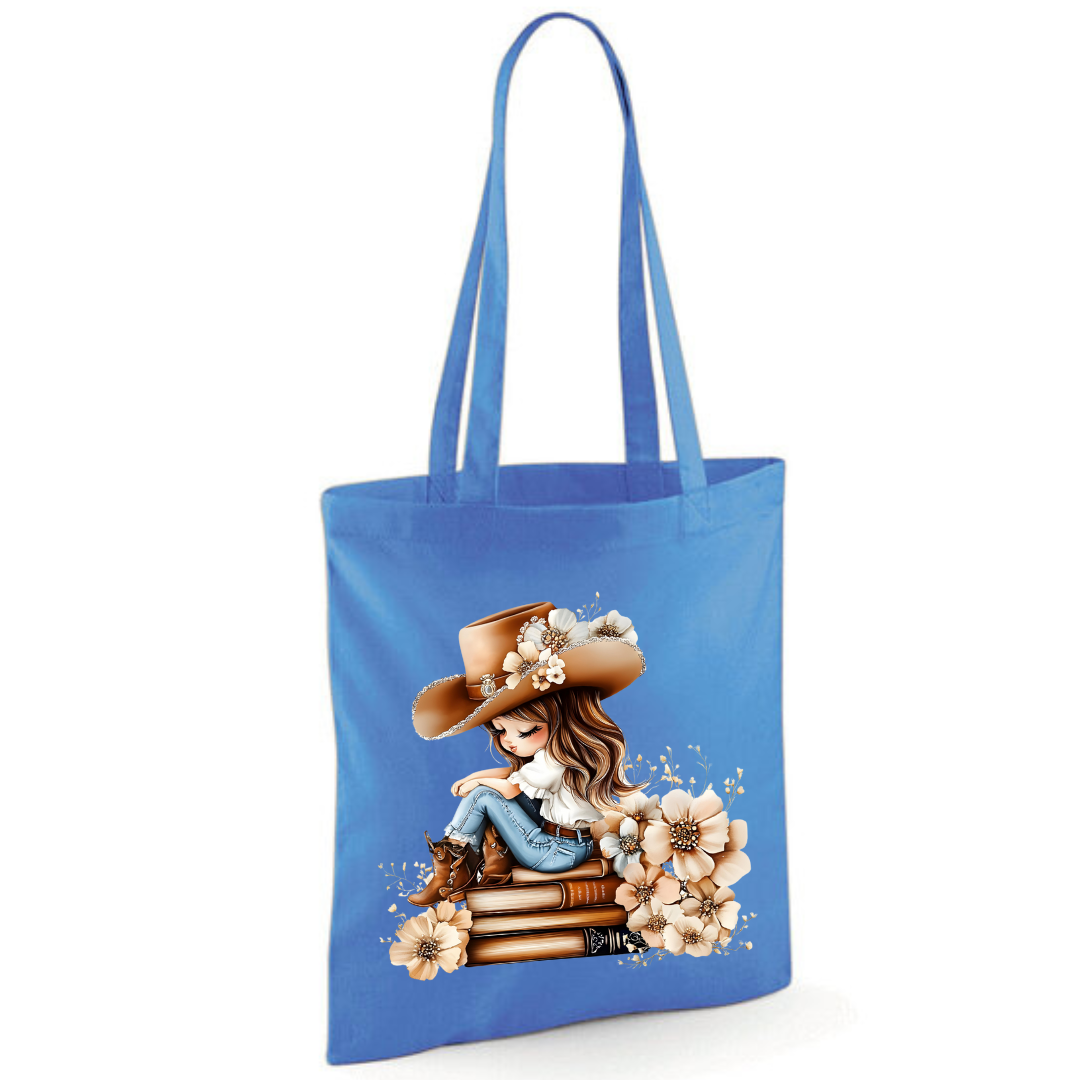 Bookish Floral Cowgirl Cotton Tote Shopper - lots of colours!