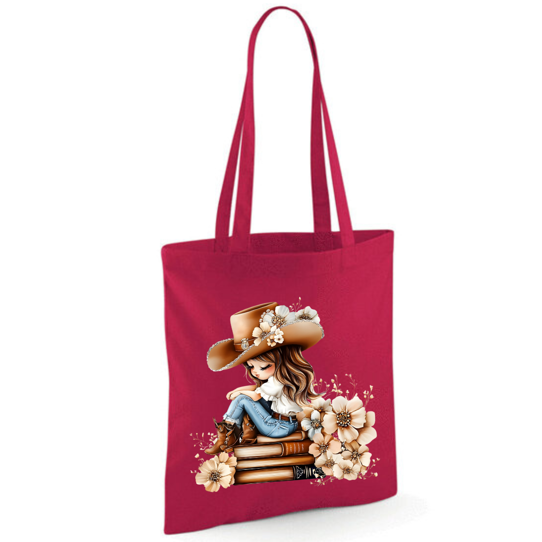 Bookish Floral Cowgirl Cotton Tote Shopper - lots of colours!