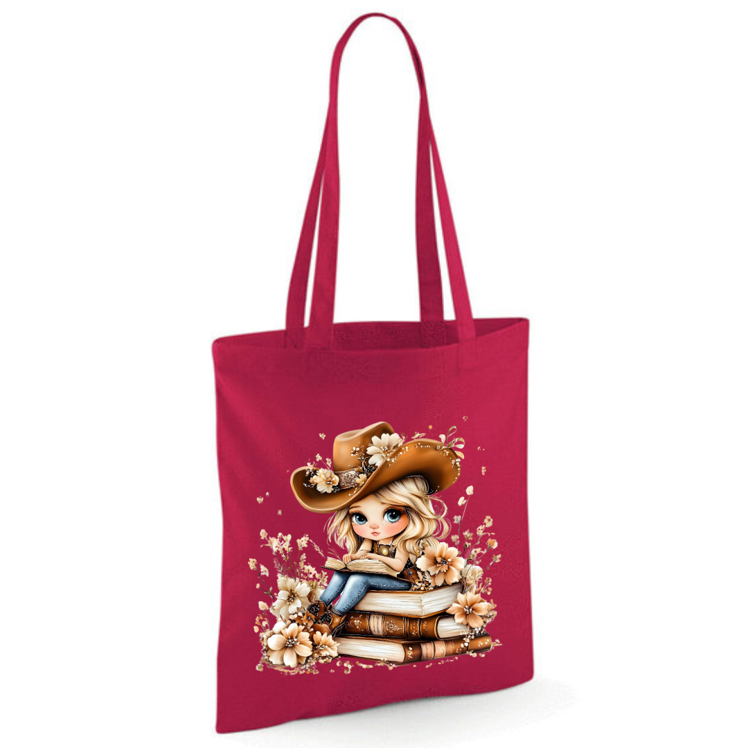 Blonde Cowgirl Reading Cotton Tote Shopper - lots of colours