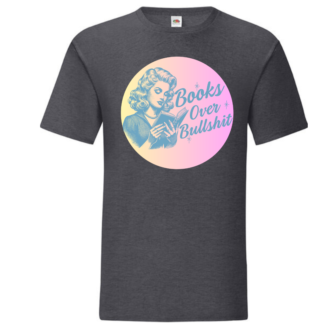"Books Over Bullshit" Retro Woman Standard Tee - lots of colours!