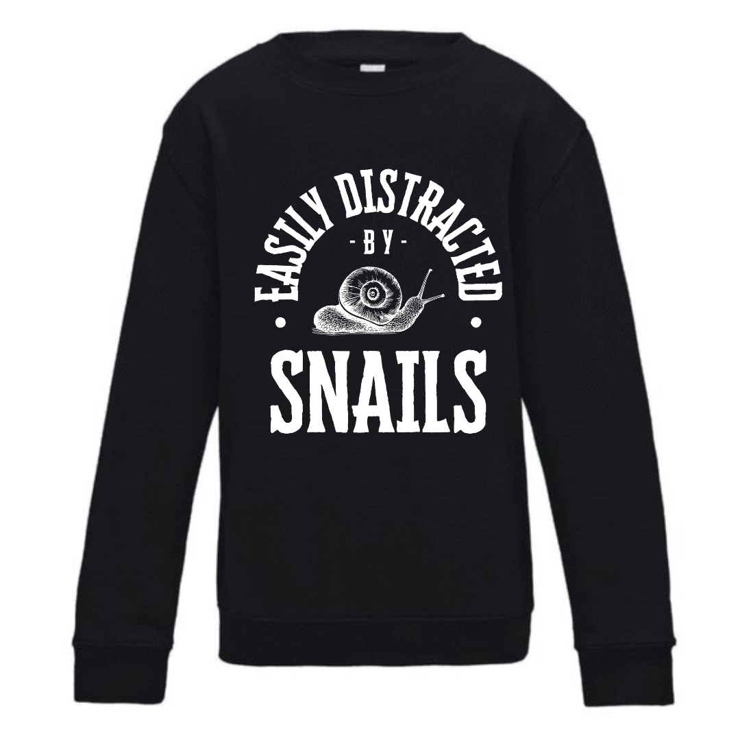 "Easily Distracted by Snails" Kids Sweatshirt Age 1-13 - Lots of colours!