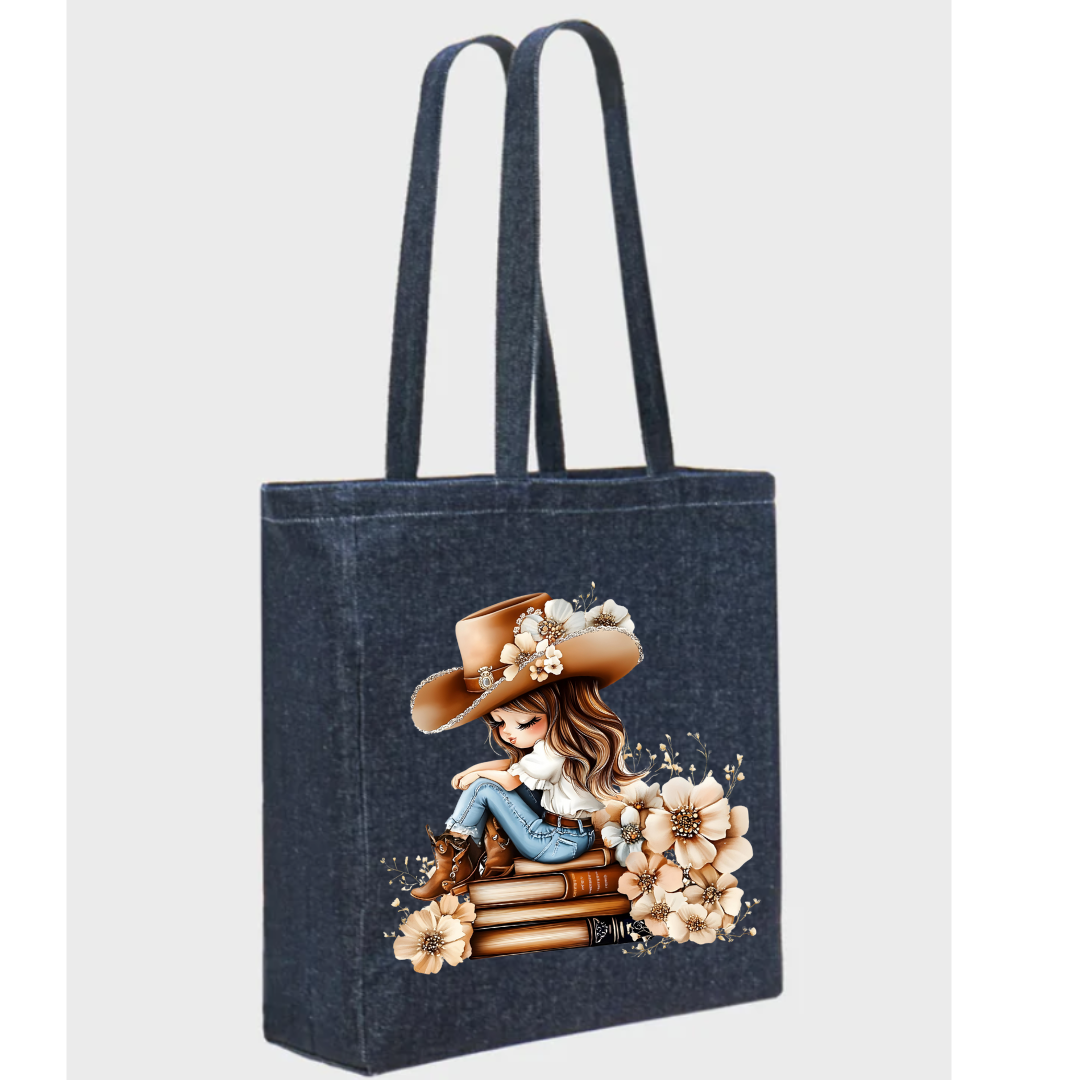 Floral Bookish Cowgirl Deluxe Denim Bag