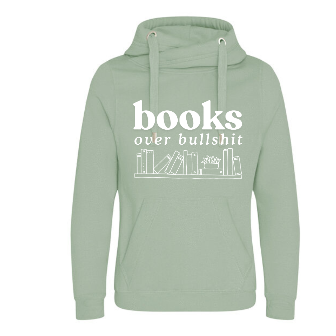 "Books Over Bullshit" Bookshelf Deluxe Hoody - lots of colours!