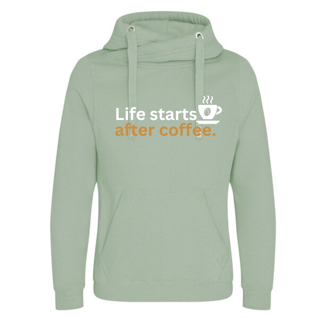 "Life starts after coffee" Deluxe Hoody - lots of colours!