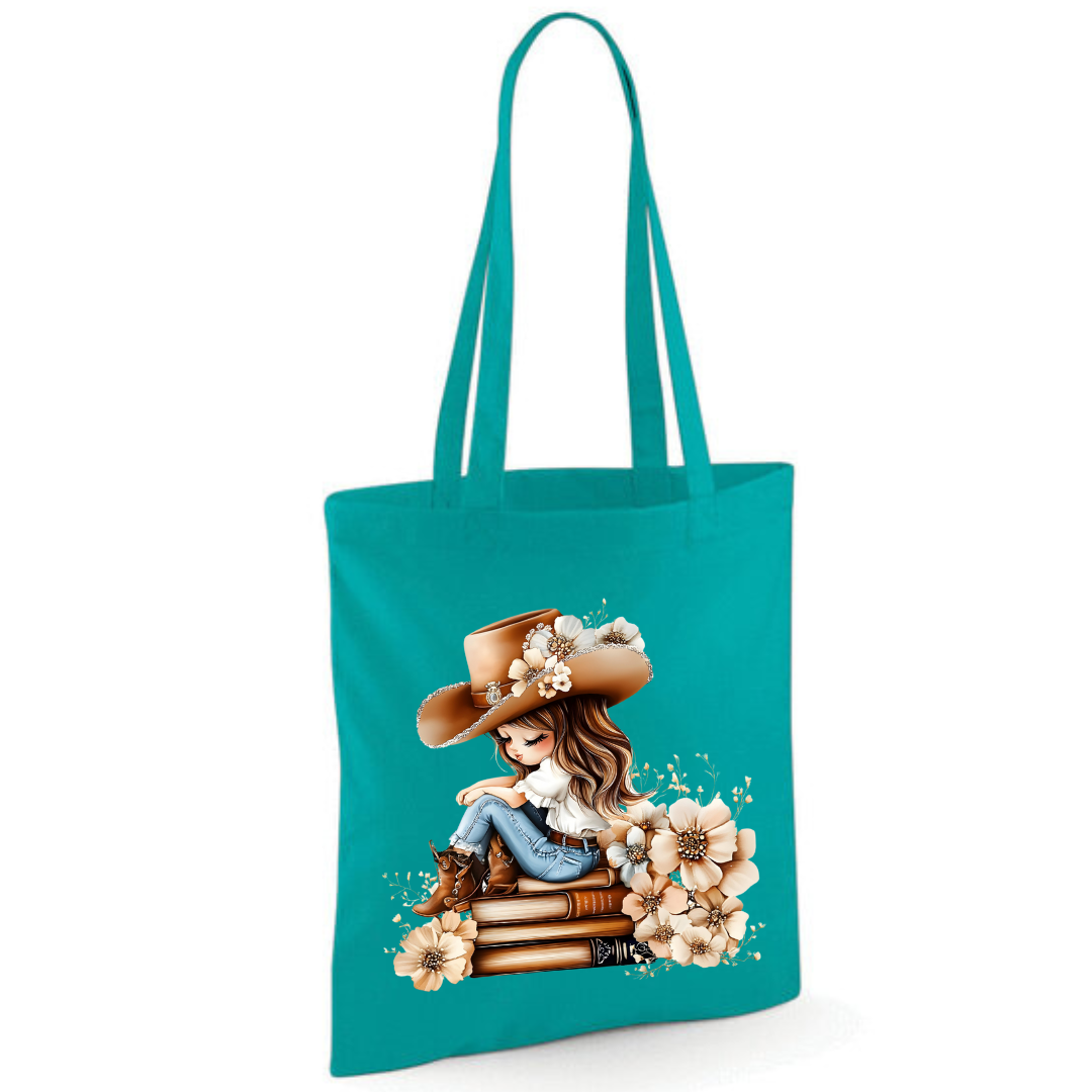 Bookish Floral Cowgirl Cotton Tote Shopper - lots of colours!