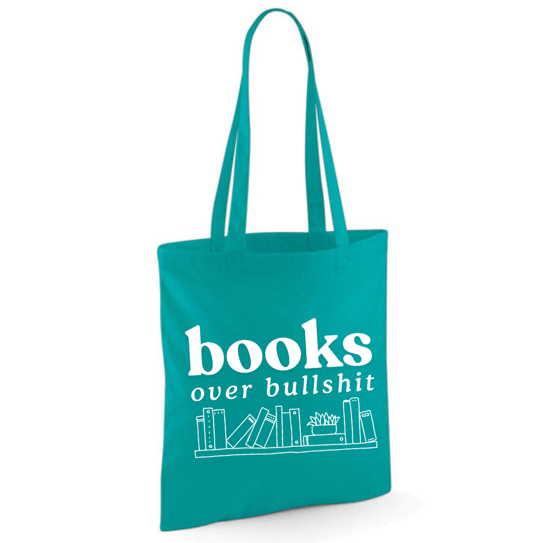 "Books Over Bullshit" Bookshelf Tote Shopper Bag - lots of colours!