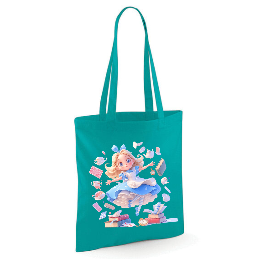 Alice with Flying Books Tote Shopper Bag - lots of colours!