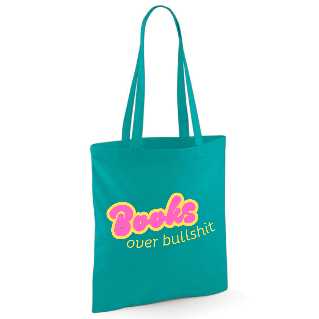 "Books over Bullshit" Retro Bubble Cotton Tote Shopper - lots of colours