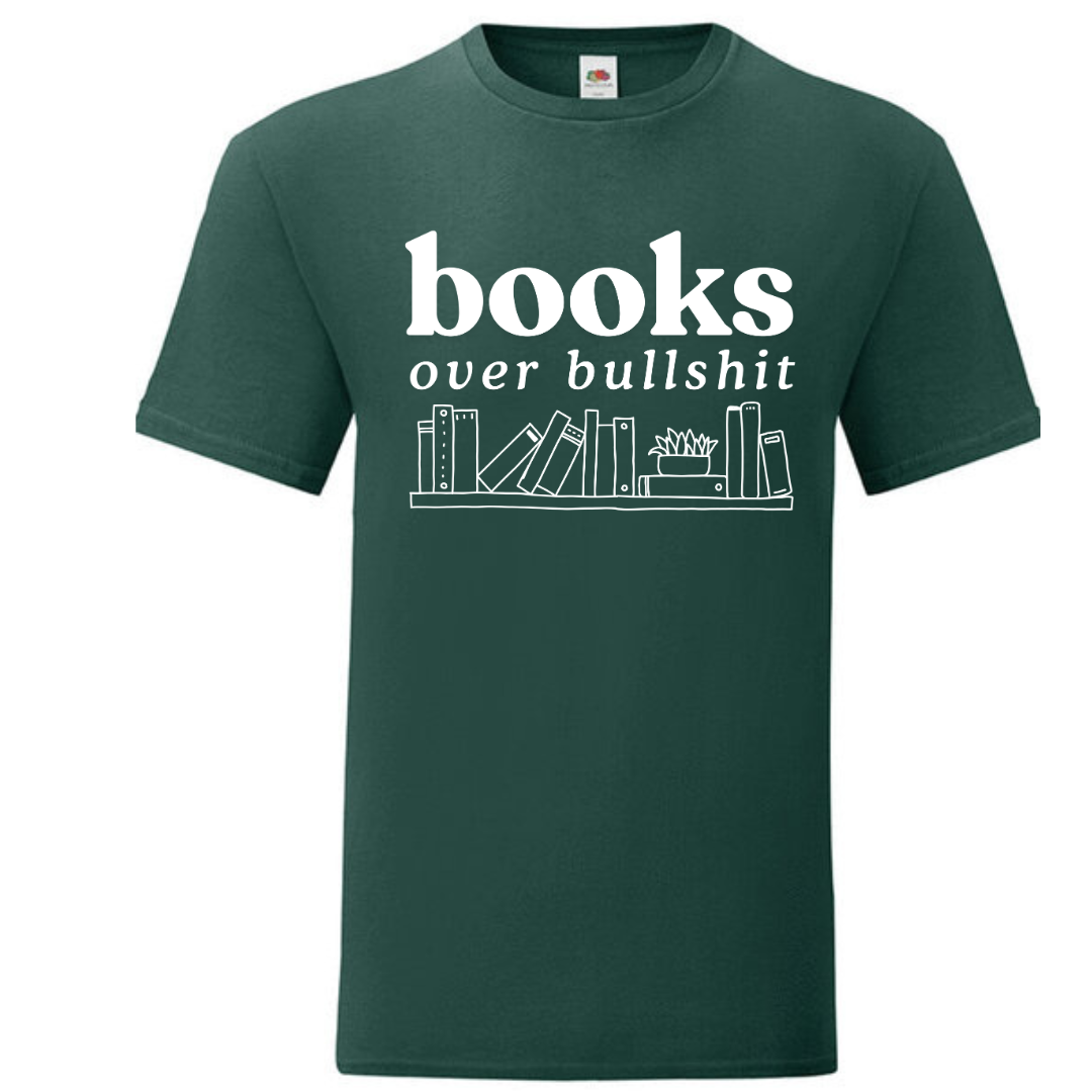 "Books Over Bullshit" Bookshelf Standard Tee - lots of colours!