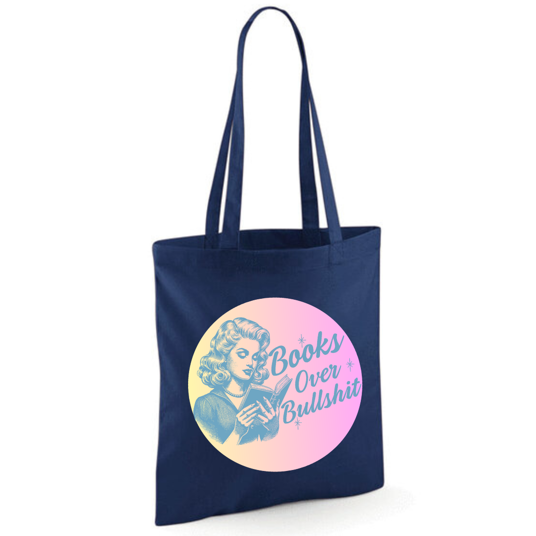 "Books Over Bullshit" Retro Woman Cotton Tote Shopper - Lots of Colours