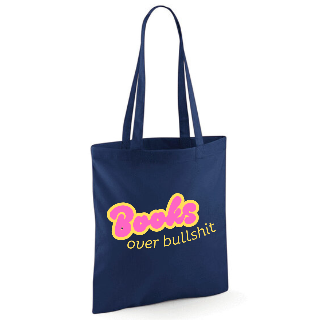 "Books over Bullshit" Retro Bubble Cotton Tote Shopper - lots of colours