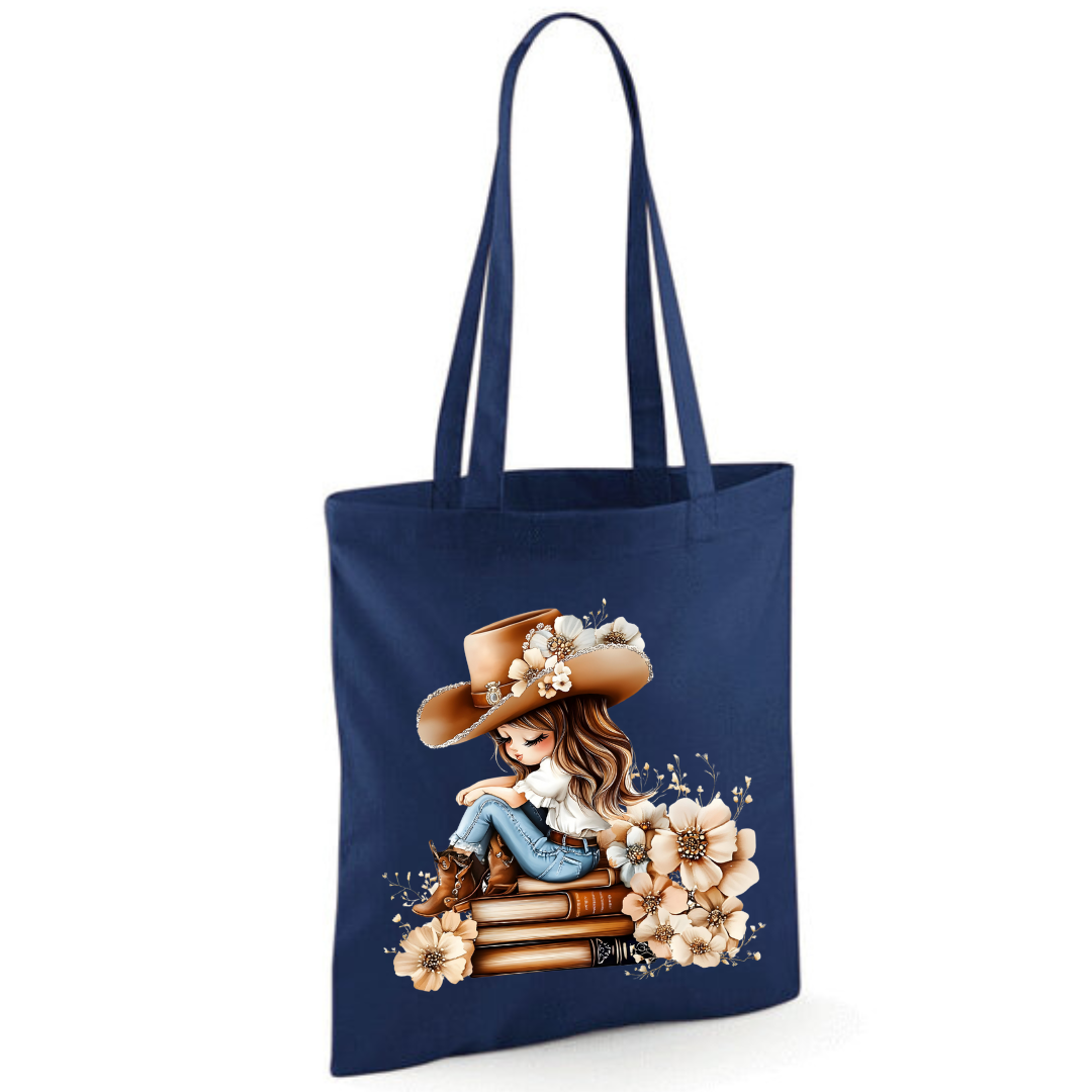 Bookish Floral Cowgirl Cotton Tote Shopper - lots of colours!