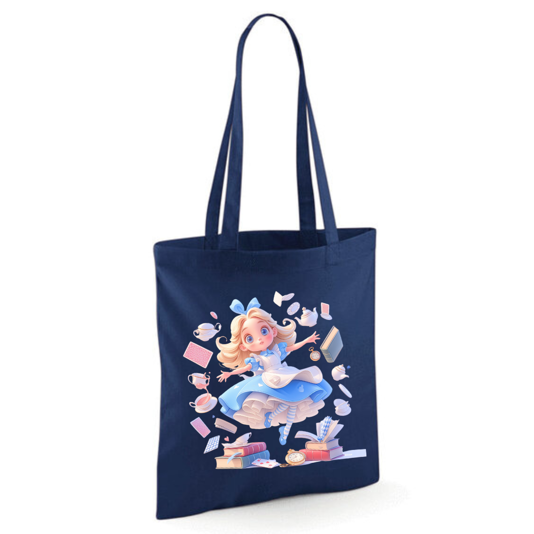 Alice with Flying Books Tote Shopper Bag - lots of colours!
