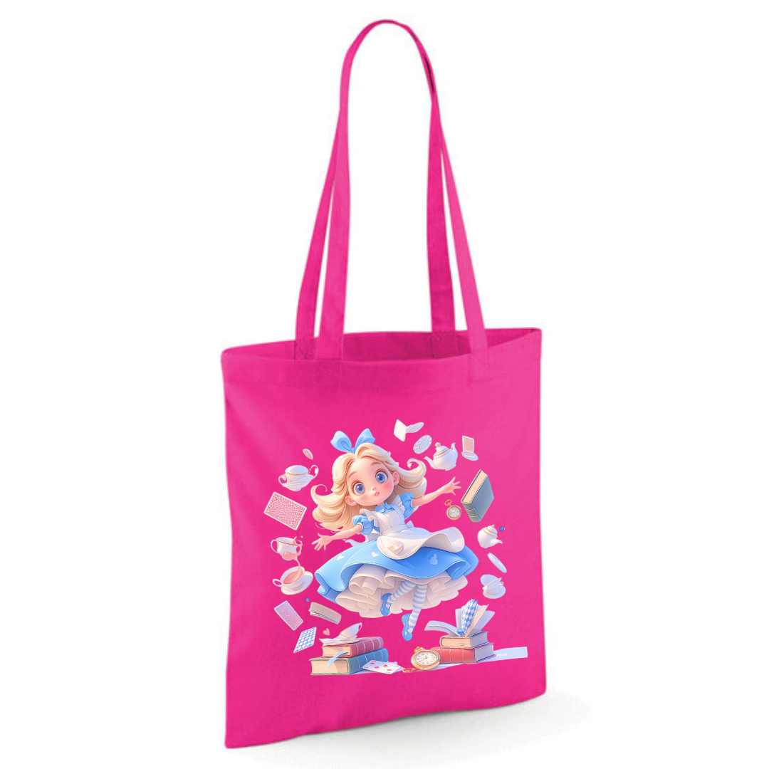 Alice with Flying Books Tote Shopper Bag - lots of colours!
