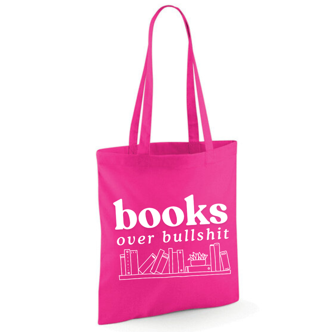 "Books Over Bullshit" Bookshelf Tote Shopper Bag - lots of colours!