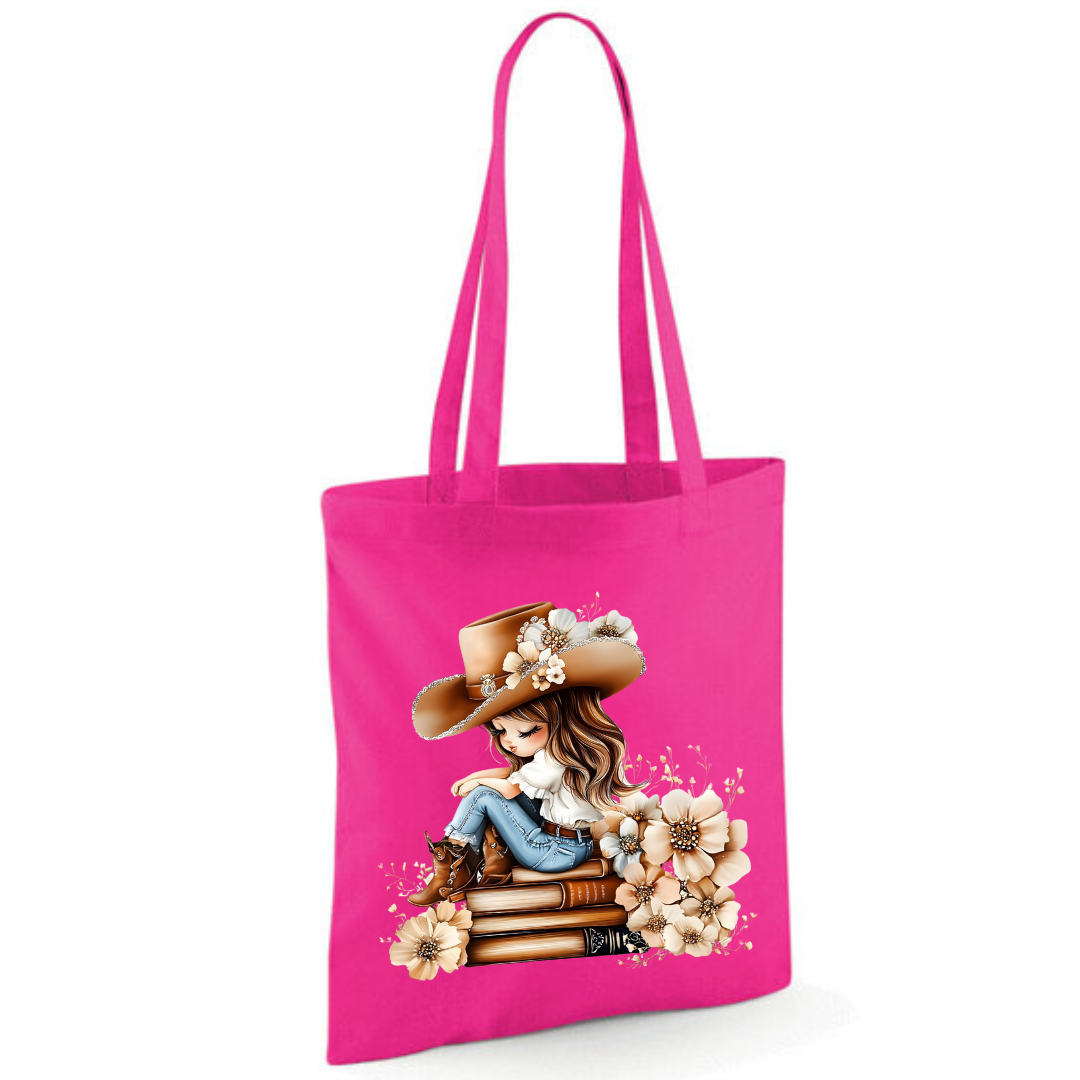 Bookish Floral Cowgirl Cotton Tote Shopper - lots of colours!