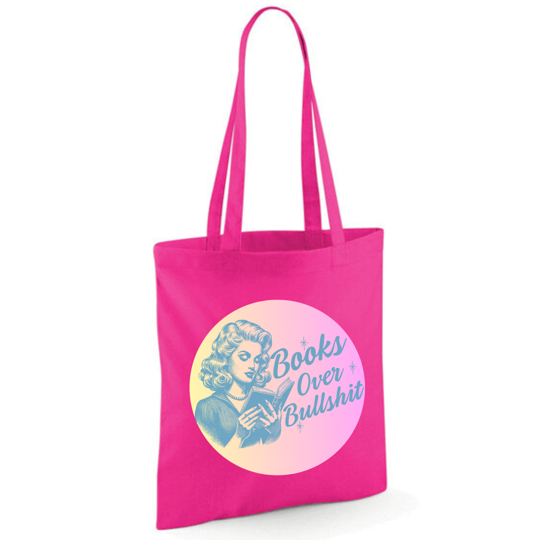 "Books Over Bullshit" Retro Woman Cotton Tote Shopper - Lots of Colours