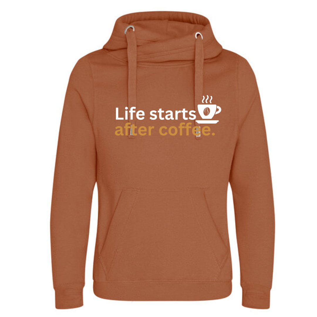"Life starts after coffee" Deluxe Hoody - lots of colours!