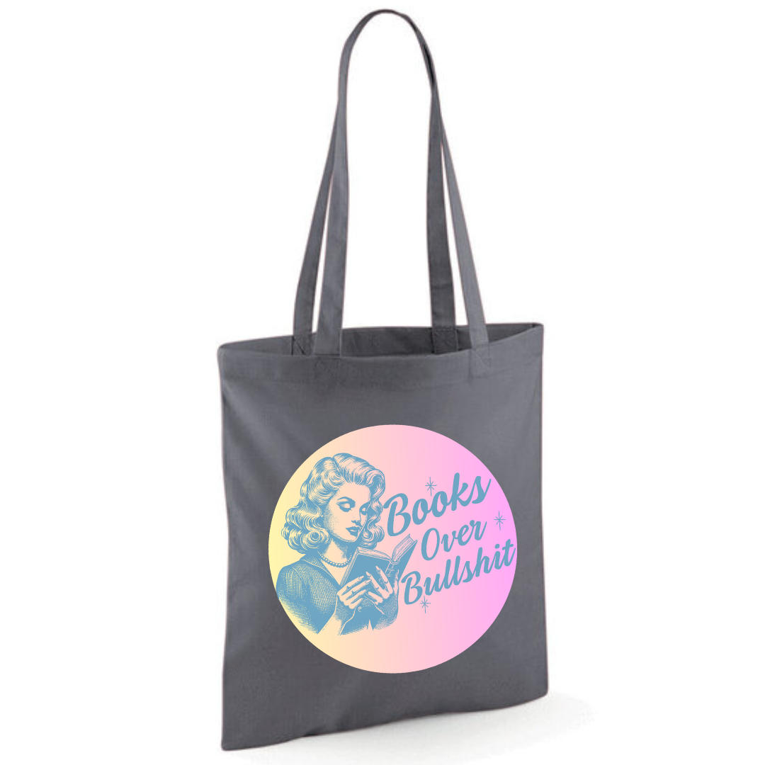 "Books Over Bullshit" Retro Woman Cotton Tote Shopper - Lots of Colours