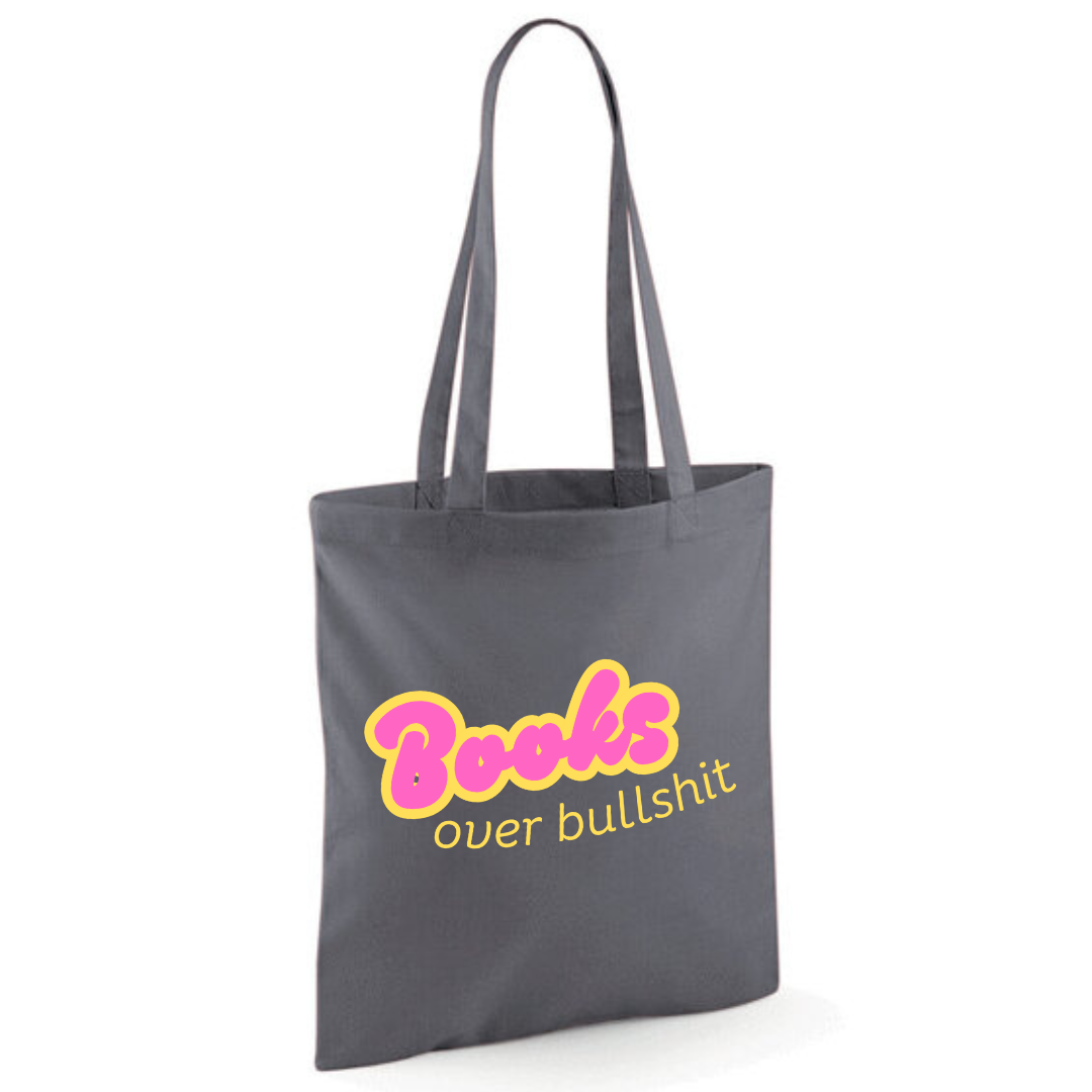 "Books over Bullshit" Retro Bubble Cotton Tote Shopper - lots of colours