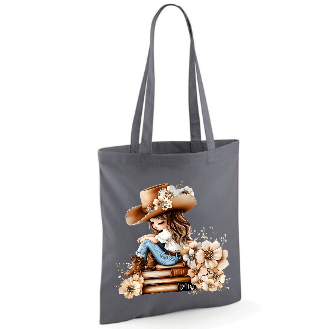 Bookish Floral Cowgirl Cotton Tote Shopper - lots of colours!