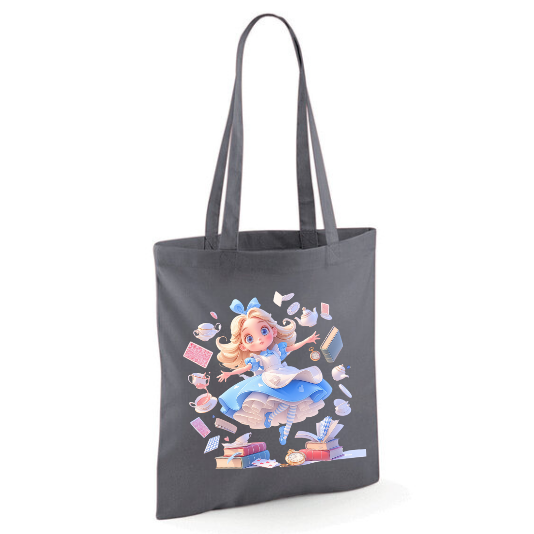 Alice with Flying Books Tote Shopper Bag - lots of colours!