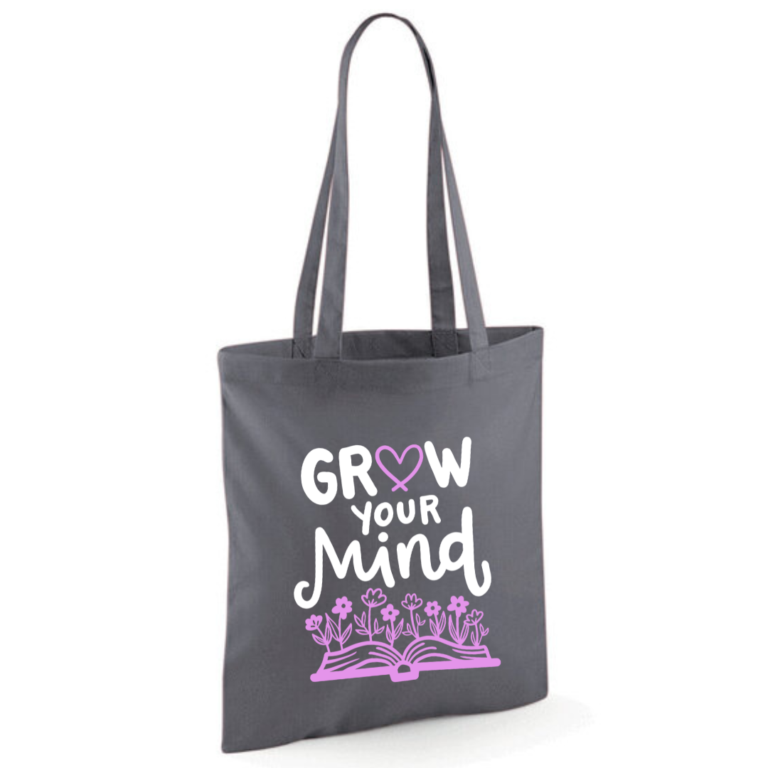 "Grow Your Mind" Cotton Tote Shopper - lots of colours