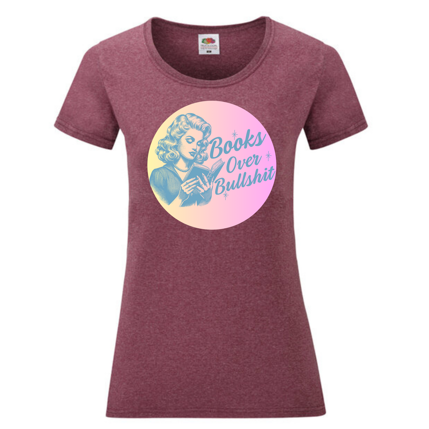 "Books Over Bullshit" Retro Woman Ladies Fit Tee - lots of colours