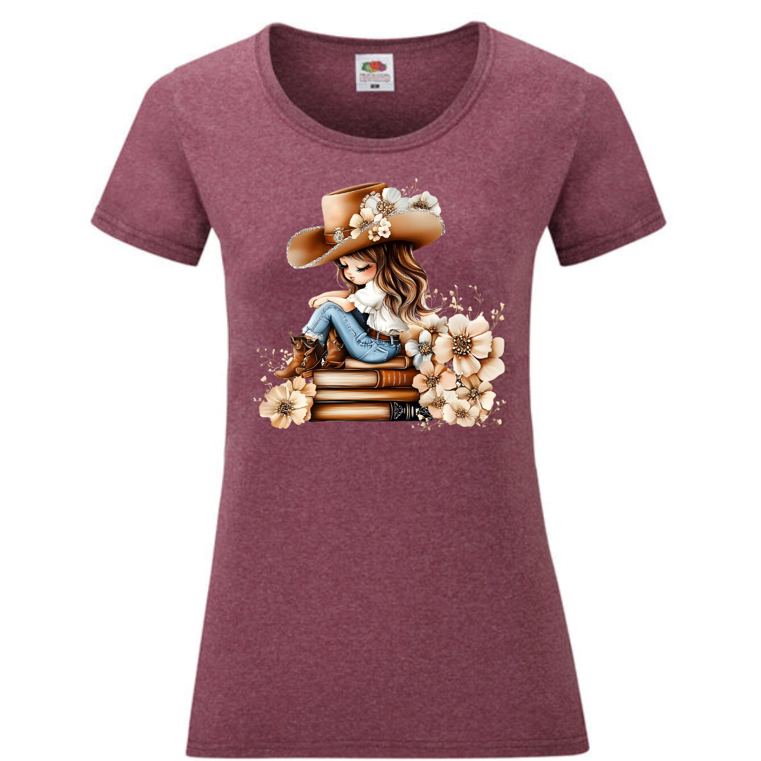 "Bookish Floral Cowgirl" Ladies Fit Tee - lots of colours