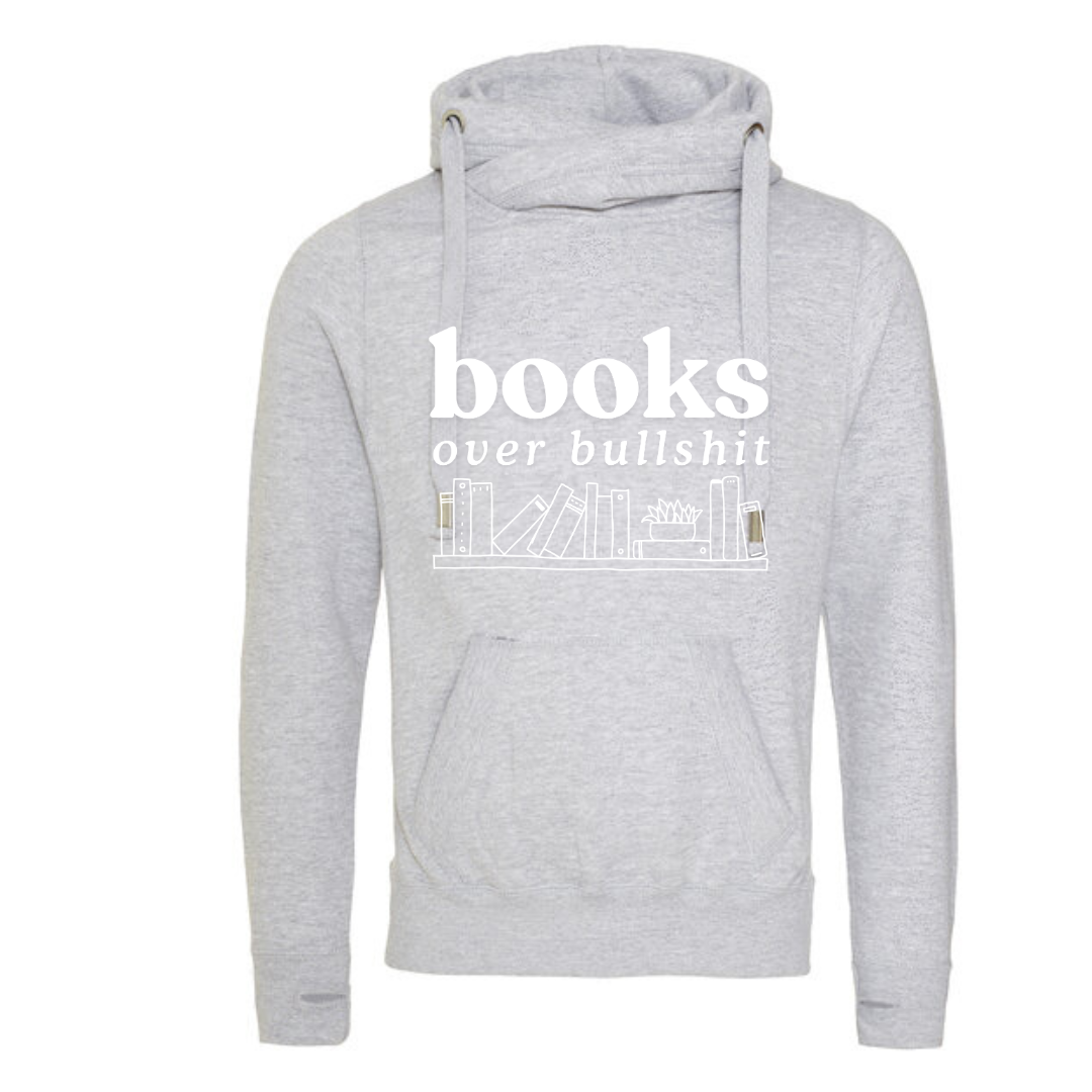 "Books Over Bullshit" Bookshelf Deluxe Hoody - lots of colours!