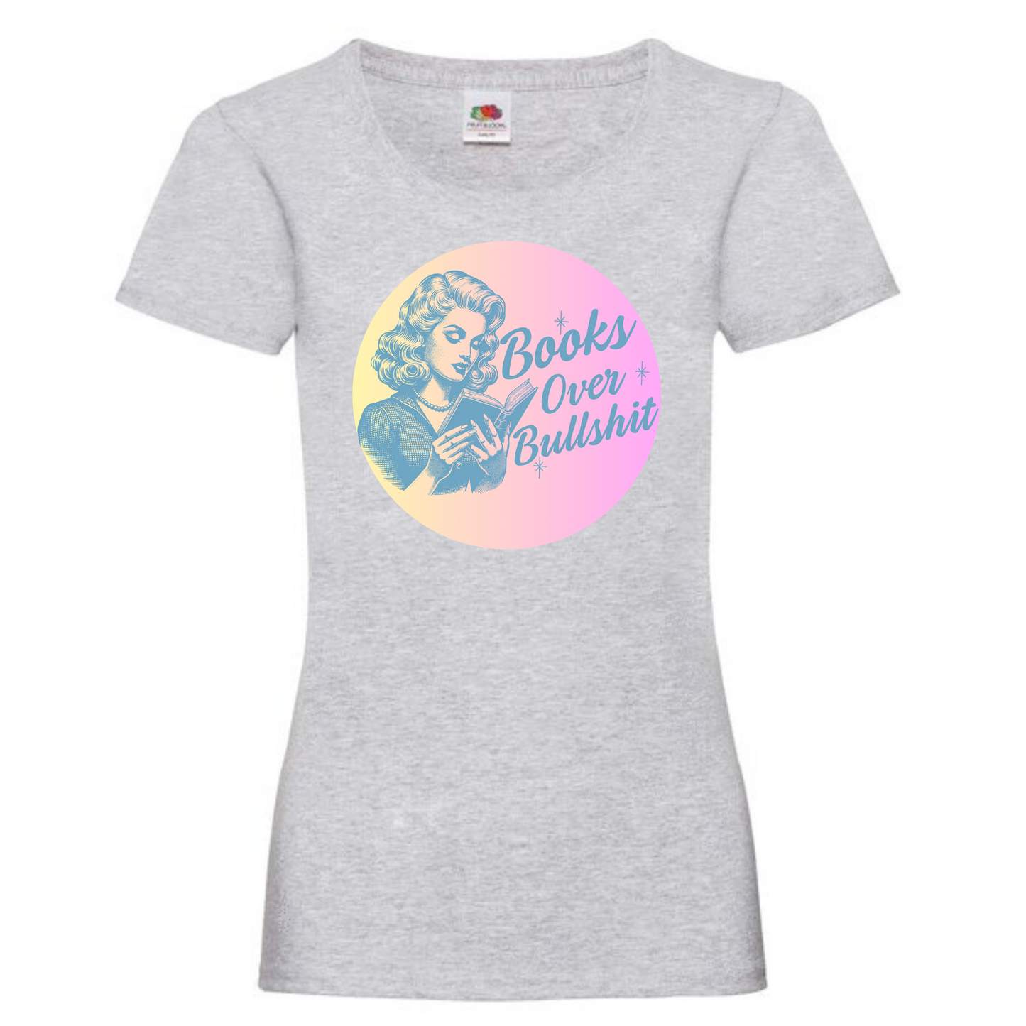 "Books Over Bullshit" Retro Woman Ladies Fit Tee - lots of colours