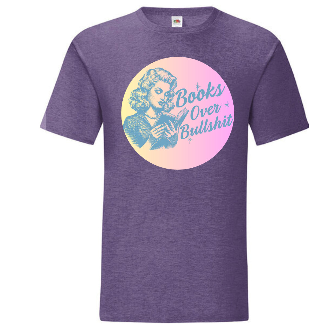 "Books Over Bullshit" Retro Woman Standard Tee - lots of colours!