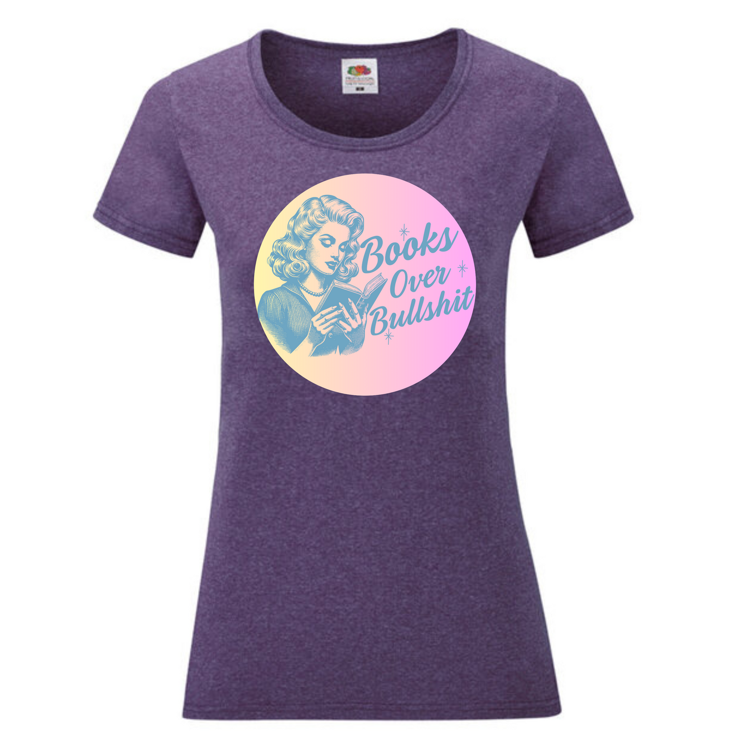 "Books Over Bullshit" Retro Woman Ladies Fit Tee - lots of colours