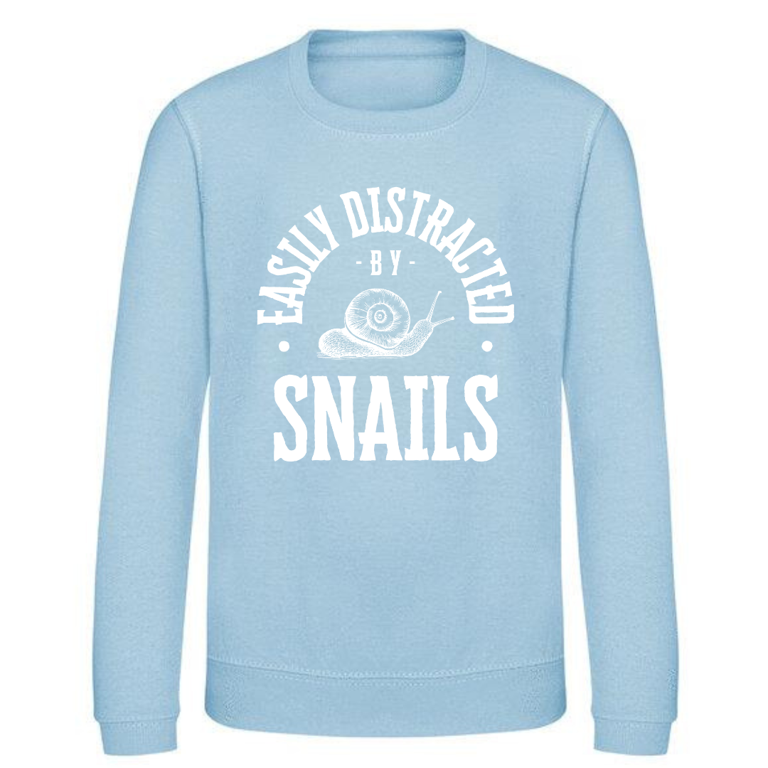 "Easily Distracted by Snails" Kids Sweatshirt Age 1-13 - Lots of colours!