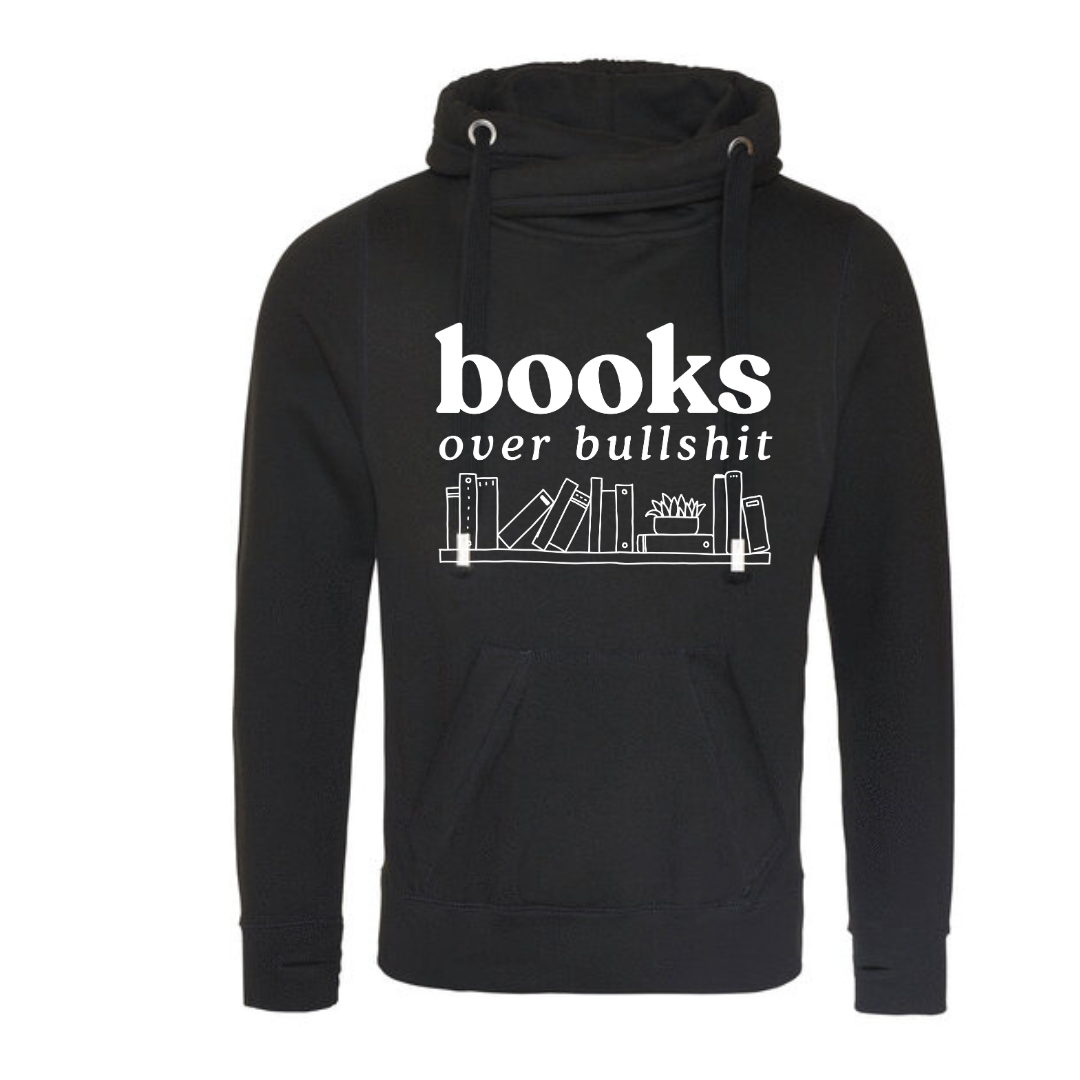 "Books Over Bullshit" Bookshelf Deluxe Hoody - lots of colours!