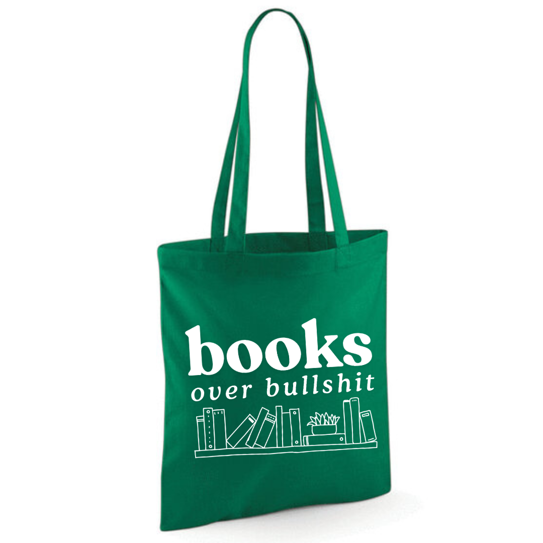"Books Over Bullshit" Bookshelf Tote Shopper Bag - lots of colours!