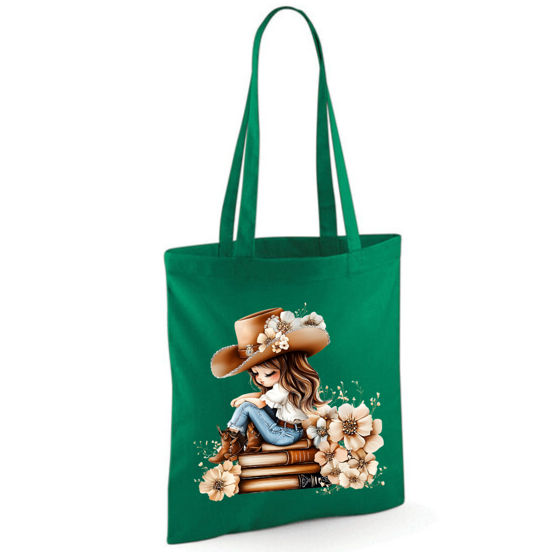 Bookish Floral Cowgirl Cotton Tote Shopper - lots of colours!