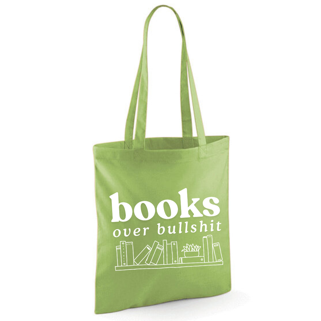"Books Over Bullshit" Bookshelf Tote Shopper Bag - lots of colours!