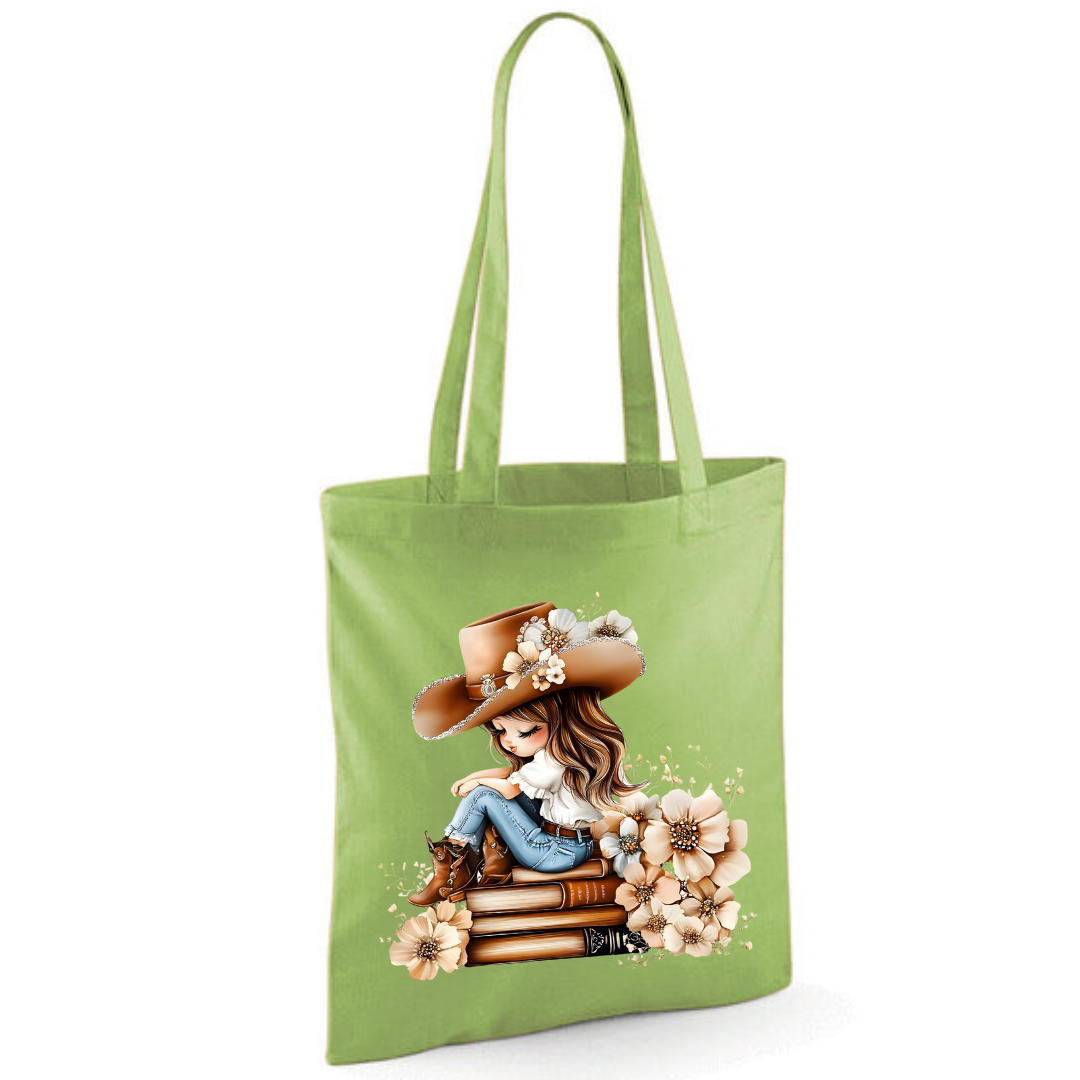 Bookish Floral Cowgirl Cotton Tote Shopper - lots of colours!