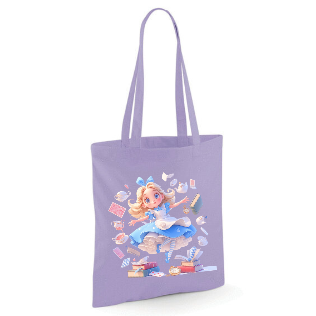 Alice with Flying Books Tote Shopper Bag - lots of colours!