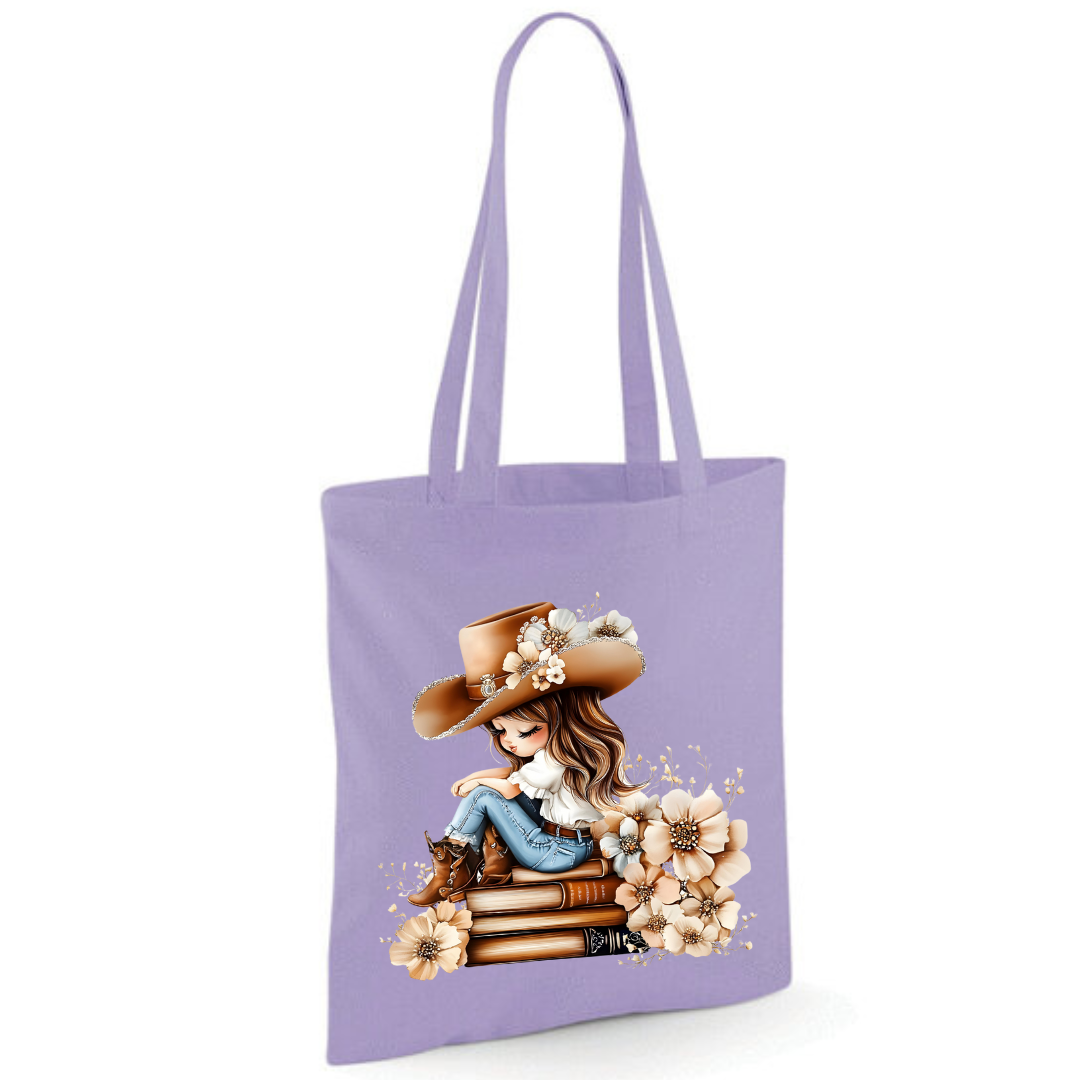 Bookish Floral Cowgirl Cotton Tote Shopper - lots of colours!