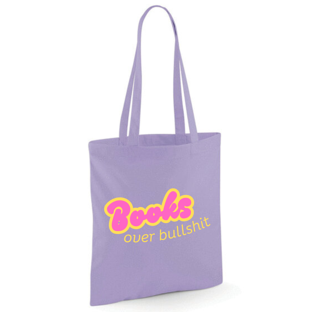 "Books over Bullshit" Retro Bubble Cotton Tote Shopper - lots of colours