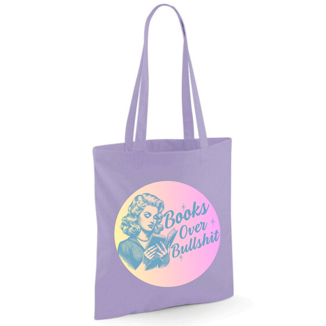 "Books Over Bullshit" Retro Woman Cotton Tote Shopper - Lots of Colours