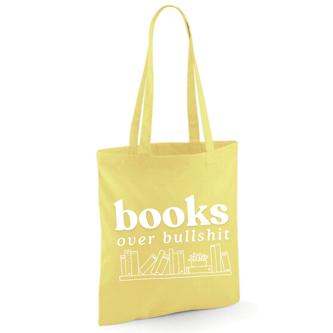 "Books Over Bullshit" Bookshelf Tote Shopper Bag - lots of colours!