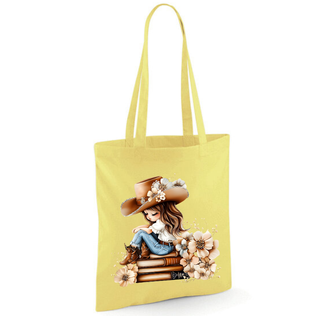 Bookish Floral Cowgirl Cotton Tote Shopper - lots of colours!